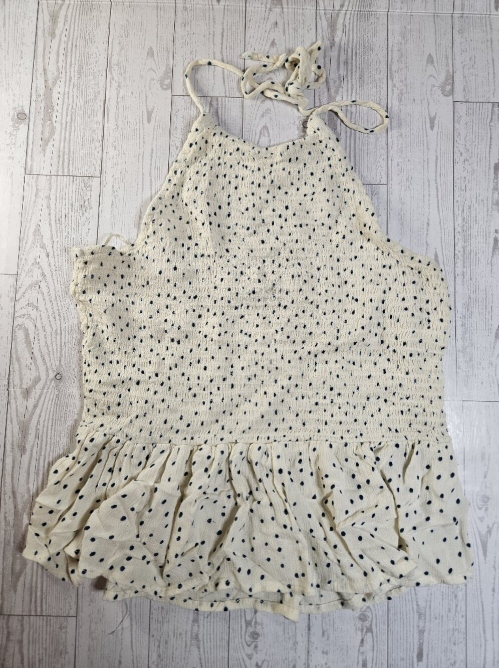 Patrons Of Peace Womens Medium Haulter Tank Top Shirt Ruched Blue Polka-dot